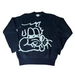 Obey Mens Abstract Graphic Intarsia Knit Wool Blend Crewneck Sweater Black M